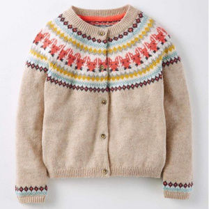 MINI BODEN Oatmeal Foxes Fair Isle Cardigan 7-8Y